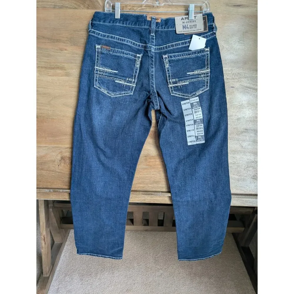NWT Ariat M4 Jeans Mens 32x34 Blue Denim Stretch Relaxed Bootcut Leg 10021767